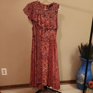 Maje One-Shoulder Red Animal Print Ruffle Dress